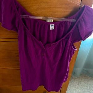 💕Women’s Old Navy S flutter purple scoop neck jersey knit blouse worn twice